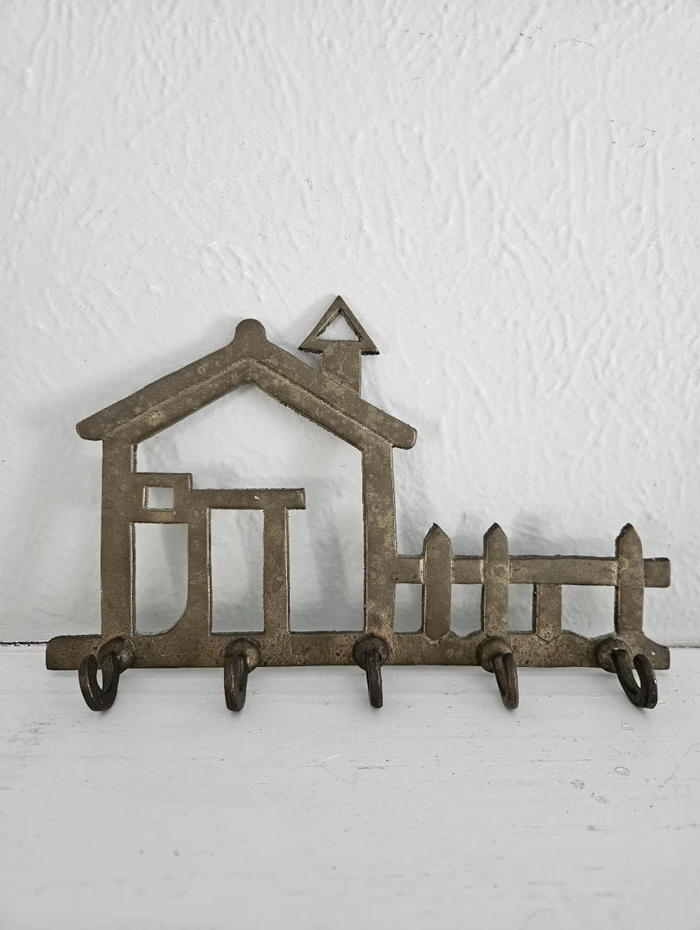 Vintage Brass House Shaped Wall Mounted Key/Accessory Holder Rack
